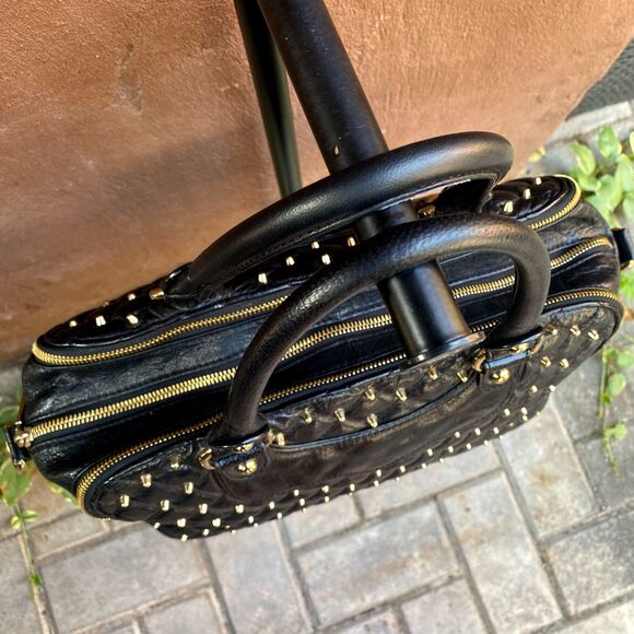 Rebecca Minkoff Gold Studded Black Quilted Leather Jealous Satchel - Picture 4 of 14